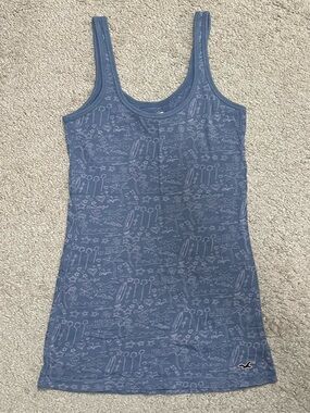 Hollister Dusty Blue Patterned Scoop Tank
